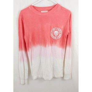 Ocean Drive Womens Long Sleeve Top Small Ombre Orange Pink Soft Ribbed Sleeve